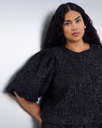 Simply Be Black Jacquard Bubble Sleeve Top