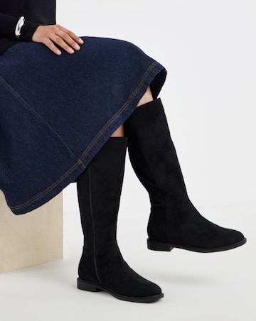 Anya Flat Stretch Knee High Boots - Wide Fit (E) & Curvy Calf