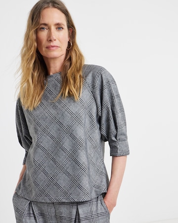Grey Checked Raglan Sleeve Top
