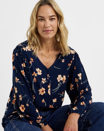 Floral Print Button Front Long Sleeve Top