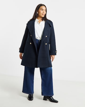 Simply Be Navy Funnel Neck Military Coat