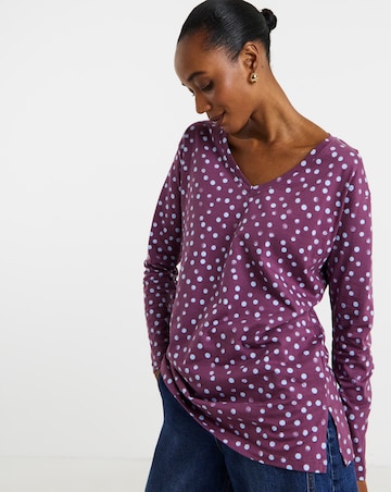 Spot Print 3/4 Sleeve Slouch V-Neck Longline Top