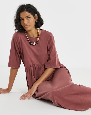 Simply Be Burgundy Acid Wash Waist Detail Midi Dress