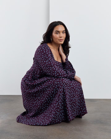 Simply Be Cherry Print Square Neck Long Sleeve Midi Dress