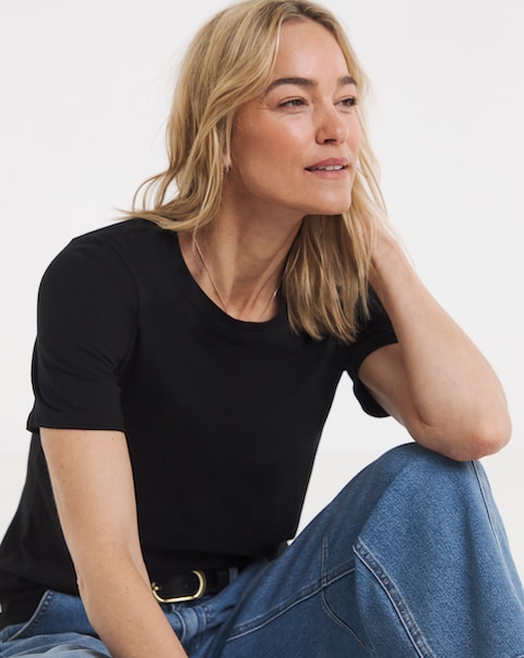 Pure Cotton Black Crew Neck Short Sleeve T-shirt
