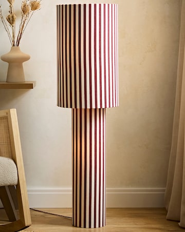 ValueLights Florence Burgundy Pinstripe Linen Midi Floor Lamp