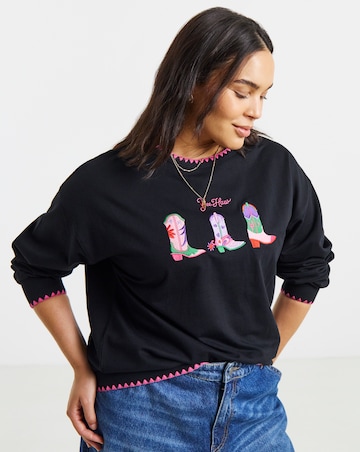Simply Be Black Yee Haw Blanket Stitch Slogan Sweatshirt