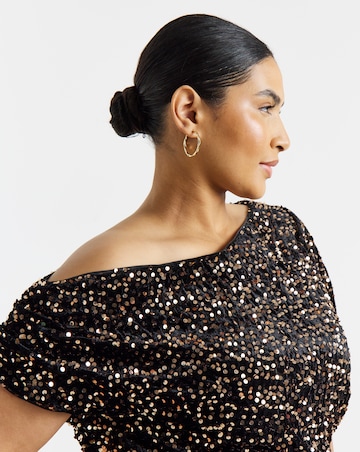 Simply Be Chocolate Velvet Sequin Off The Shoulder Top