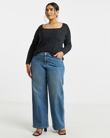 Simply Be Black Hot Fix Square Neck Top