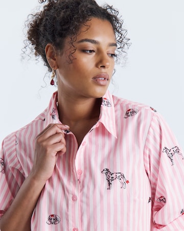 Simply Be Pink Stripe Dog Embroidery Shirt