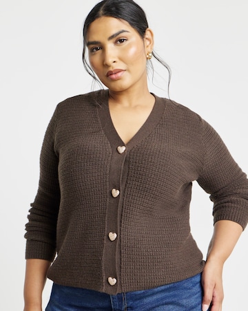 Textured Heart Button Cardigan