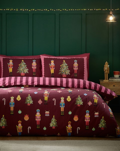 Catherine Lansfield Christmas Nutcracker Stripe Duvet Cover Set
