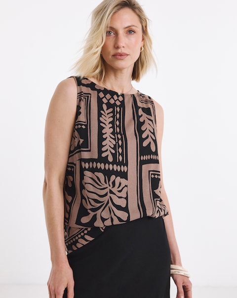 Slash Neck Linen Mix Shell Top