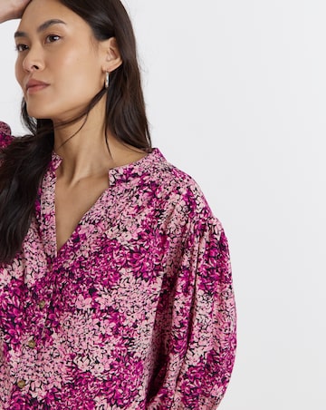 Collarless Oversized Short Sleeve Blouse