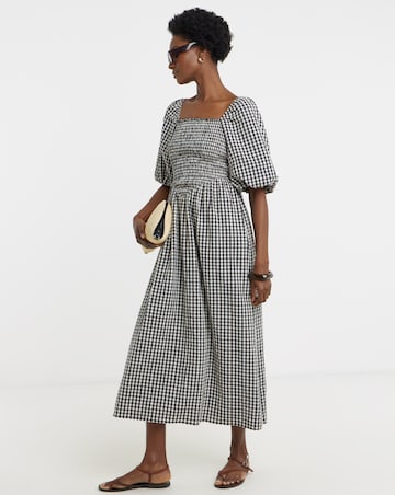 Check Shirred Dress