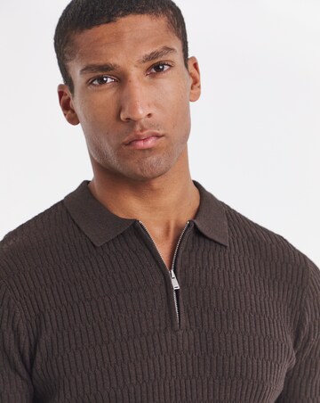 Textured Knitted Zip Neck Polo
