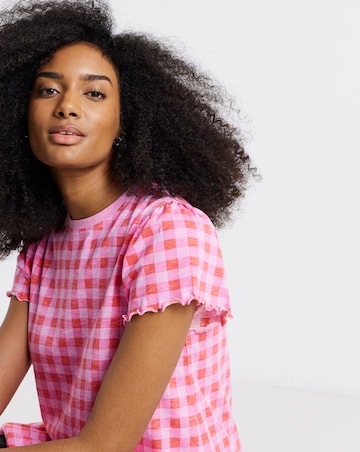 Pink and Red Ruffle Sleeve Peplum Tee