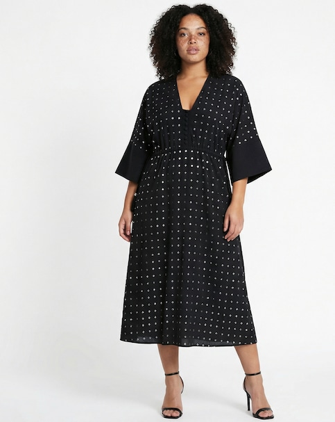 Religion Black Sequin Long Line Helena Kaftan
