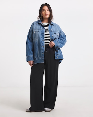 Simply Be Black Tie Waist Twill Wide Leg Trousers