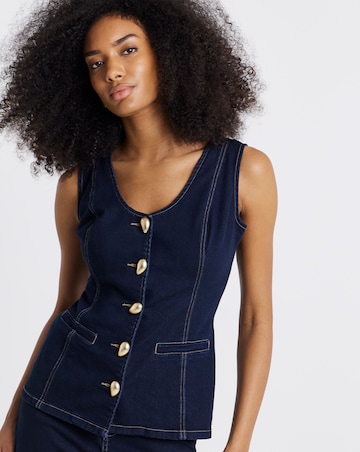 Indigo Statement Button Sleeveless Denim Top Co Ord