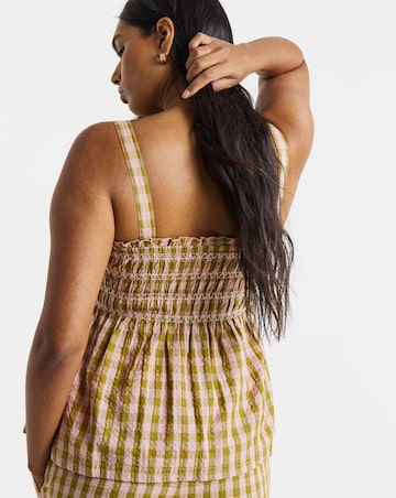 Gingham Shirred Detail Square Neck Cami