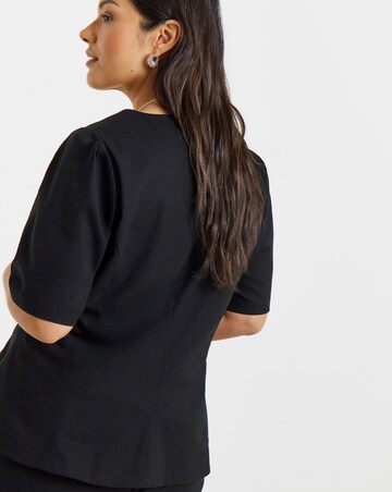 Simply Be Black Short Sleeve Square Neck Peplum Blazer