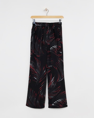 Black Palm Print Satin Wide Leg Trousers