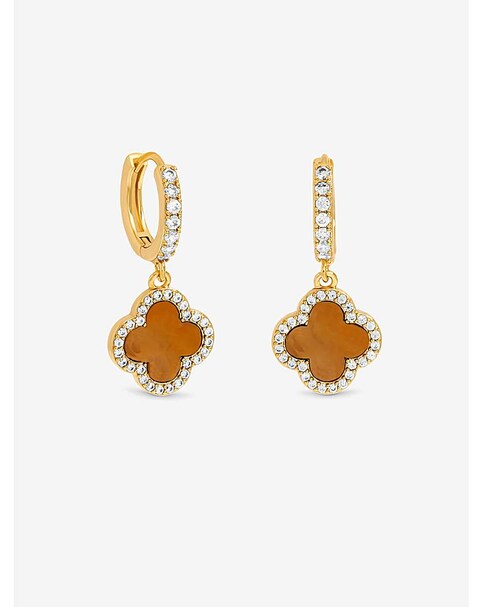 Gold Plated Tigers Eye Clover Huggies