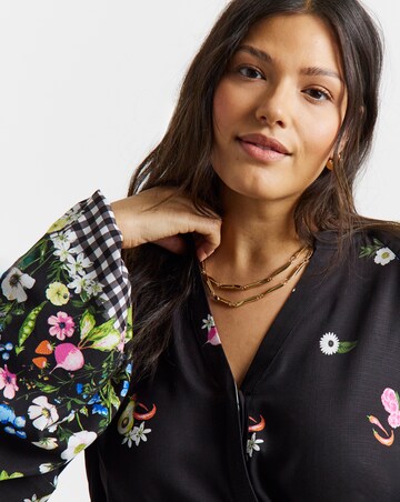 Gingham Puff Sleeve Button Down Blouse