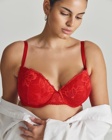 Dorina Curves Perfect Lace Padded Plunge Wired Bra Red
