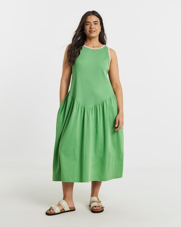 Jersey Mix Midi Dress With Whipstitch