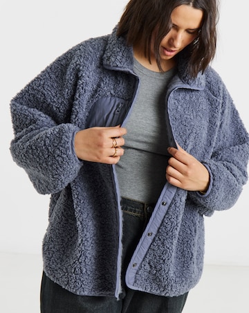 Slate Grey Teddy Fleece Nylon Pocket Button Through