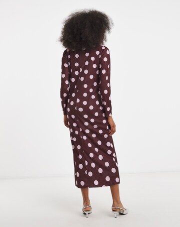 Burgundy And Pink Spot Print Mesh Midi Dress