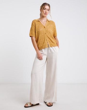 Simply Be Ochre Pointelle Collared Knit Top