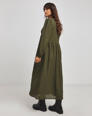 Native Youth Tonal Stripe Smock Maxi Dress With Oversized Pockets
