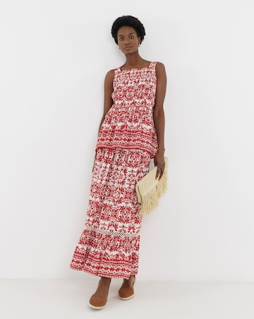 Border Print Square Neck Shirred Cami