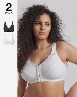 Pretty Secrets (2 Pack) Front Fastening Bras (B-DD) White/Black