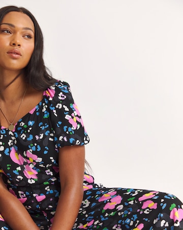 Mixed Printed Crinkle Sweetheart Neck Jumpsuit With EcoVero TM Viscose
