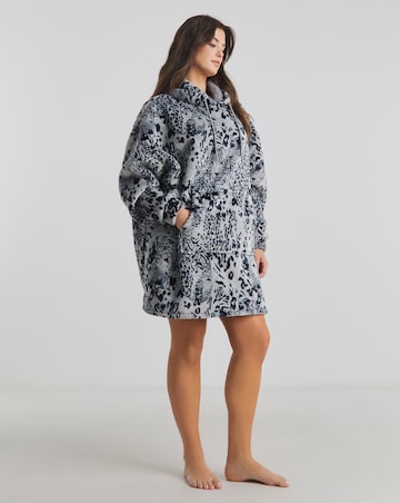 Oversized Leopard Print Fleece Hooded Lounge Dress