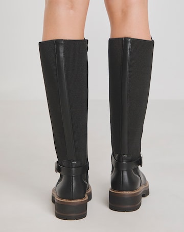 Apollo Knee High Elasticated Buckle Boots - Extra Wide Fit (EEE) & Curvy Calf