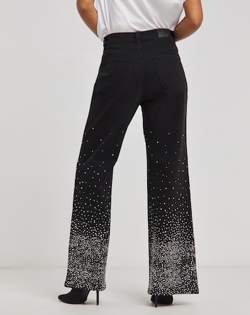 Simply Be X Twisted Wunder Black Embellished Wide Leg Jeans