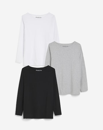 Black, White & Grey Pack of 3 Pure Cotton Slash Neck Tops