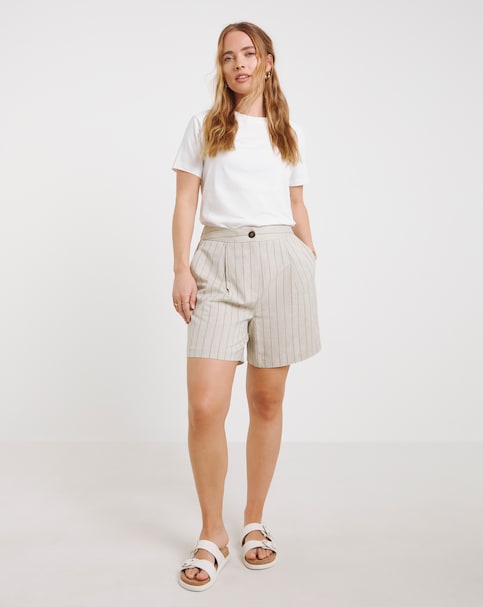 Simply Be Neutral Pinstripe Linen Blend Co-ord Short