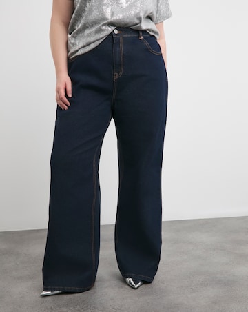 Indigo Contrast Stitch Wide Leg Jeans