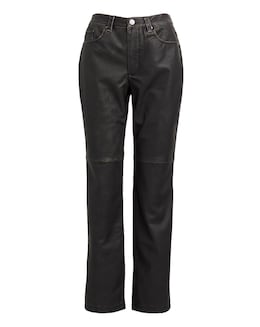 Washed Black PU Straight Leg Trousers