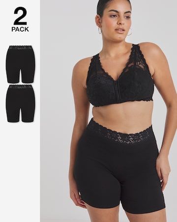 Pretty Secrets 2 Pack Cotton Comfort Lace Trim Shorts- Black/Black
