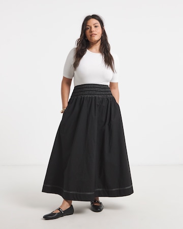 Simply Be Black Shirred Drop Waist Midaxi Skirt