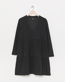 Black Ribbed Smock Dress