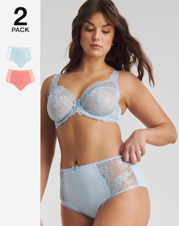 Pretty Secrets (2 Pack) Ella Lace Full Knickers Blue/Coral