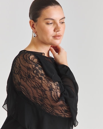 Black Lace Mix Ruffle Blouse